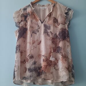 Haver + Blair Statement Metallic Ruffle Sleeve Tassel Blouse XL